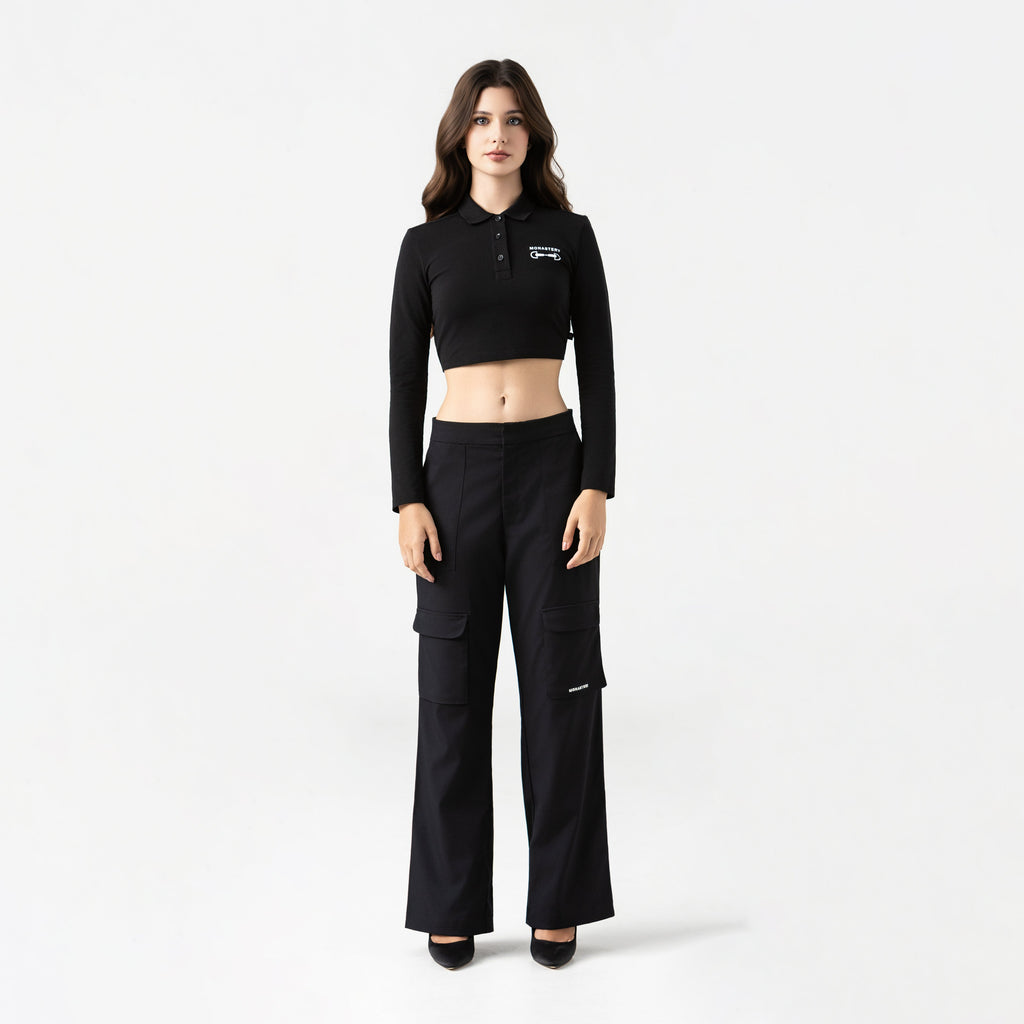 APRILE CROP TOP POLO WOMEN BLACK